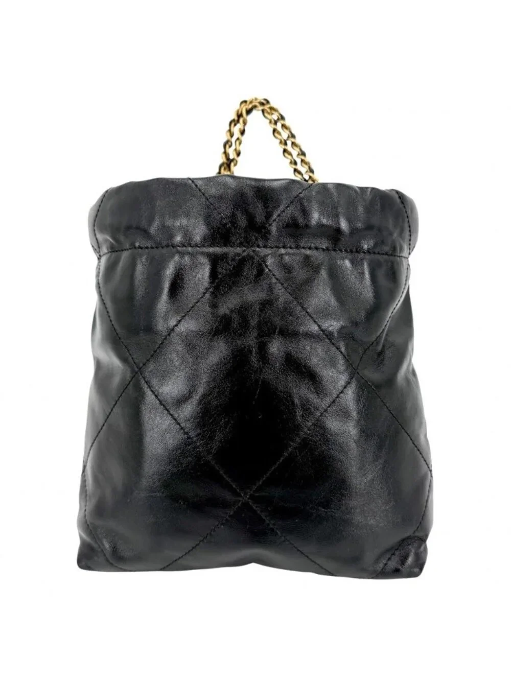 Chanel 2-Way 22 Chain Mini Shoulder Bag Crossbody Leather Black Gold